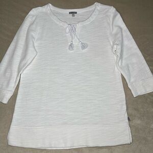 T by Talbots White Split-neck Tassel-Tie Top